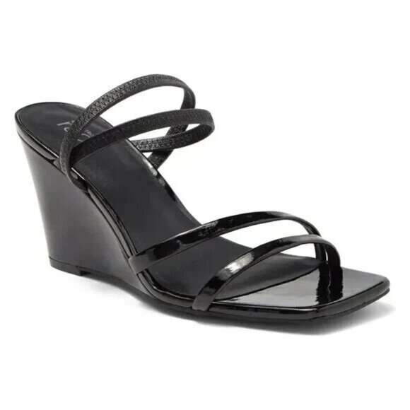 NORDSTROM Rack Women's "Reena" black wedge sandals open toe - Picture 1 of 9